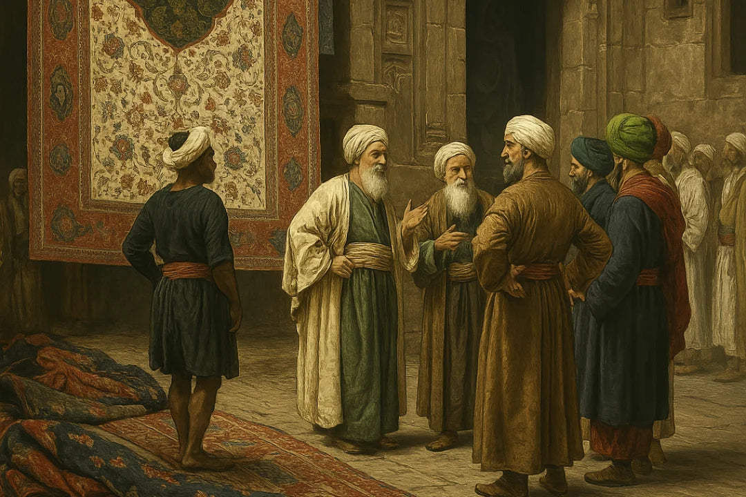 Ancient Egyptian rug weaving illustration showing traditional carpet-making heritage