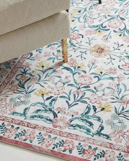 Floral patterned fabric on a beige surface